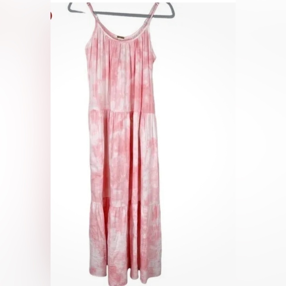 Magaschoni Women's Cotton Candy Organic Cotton Tiered Pink Tie-Dye
Maxi Dress L